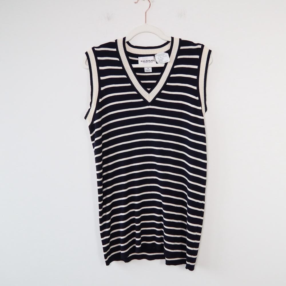 Vintage Black and White Striped Vneck Silk Sweater Vest Medium